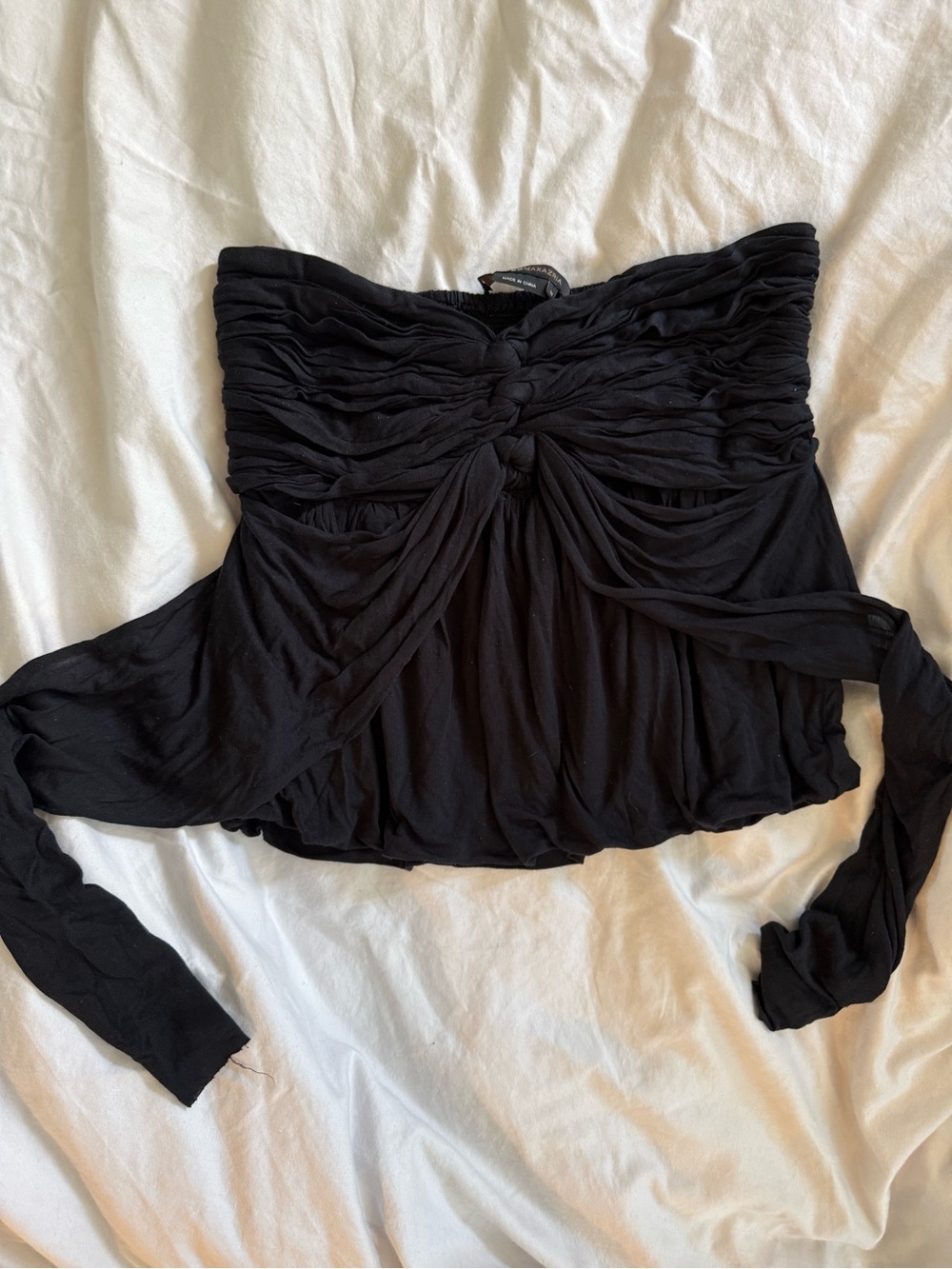 BCBGMaxAzria Black Strapless Twist-Front Crop Top